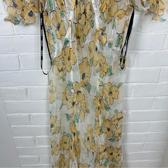 NWT RVCA X Camille Rowe Yellow Sheer Floral Lolo Dress Size M/10 - Picture 5 of 16